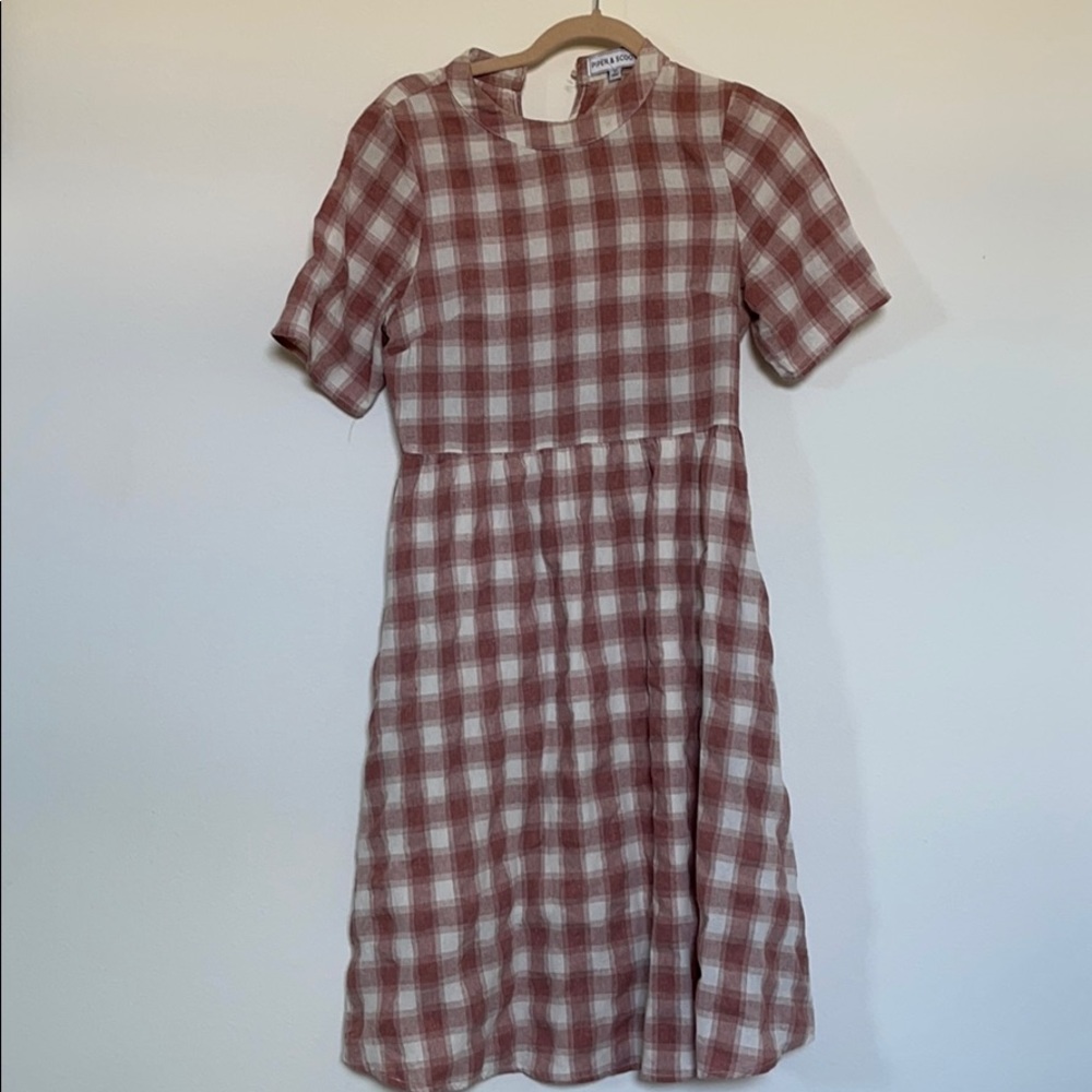 Short Sleeve Midi Dress in Pink Plaid